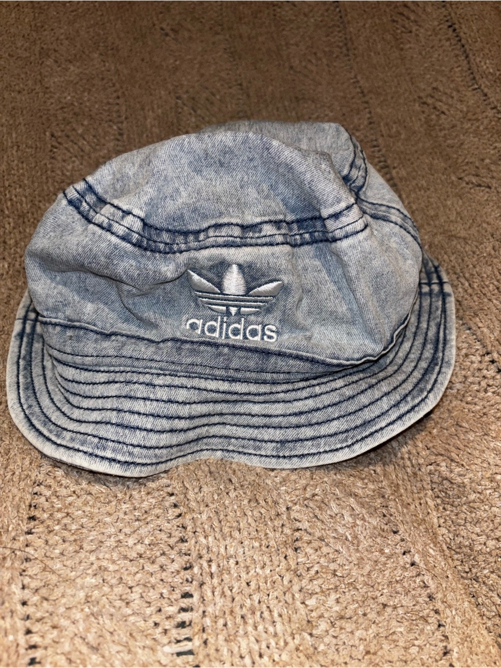 Adidas Toddler Denim Chambray Bucket Hat Acid Wash Blue Embroidered Logo